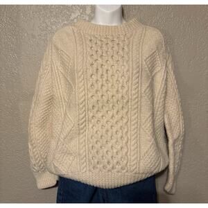 VTG Garrais Cream 100% Wool Fisherman Sweater medium